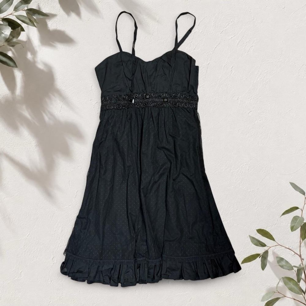 Daytrip Buckle Y2K Black Beaded Ruffle Mini Dress Size M SS8657A